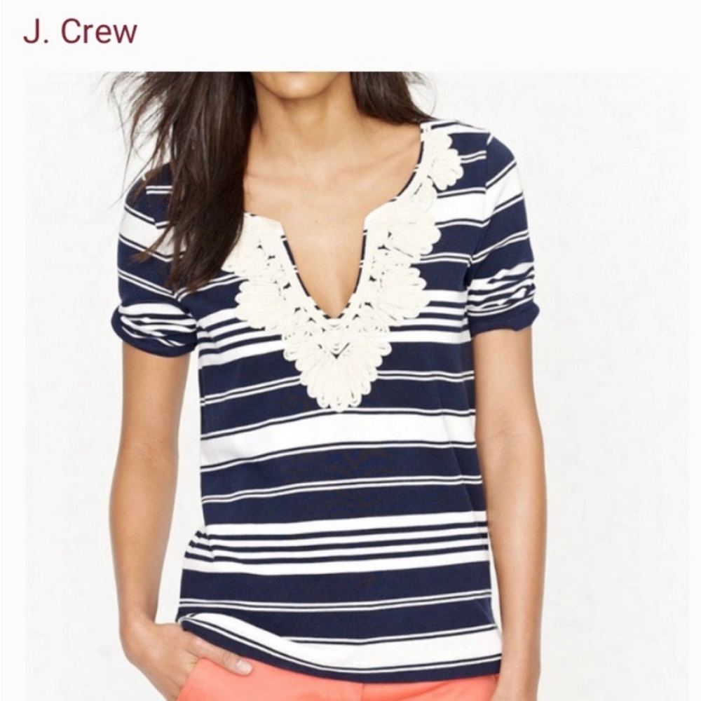 J Crew stripe top embroidery details XS